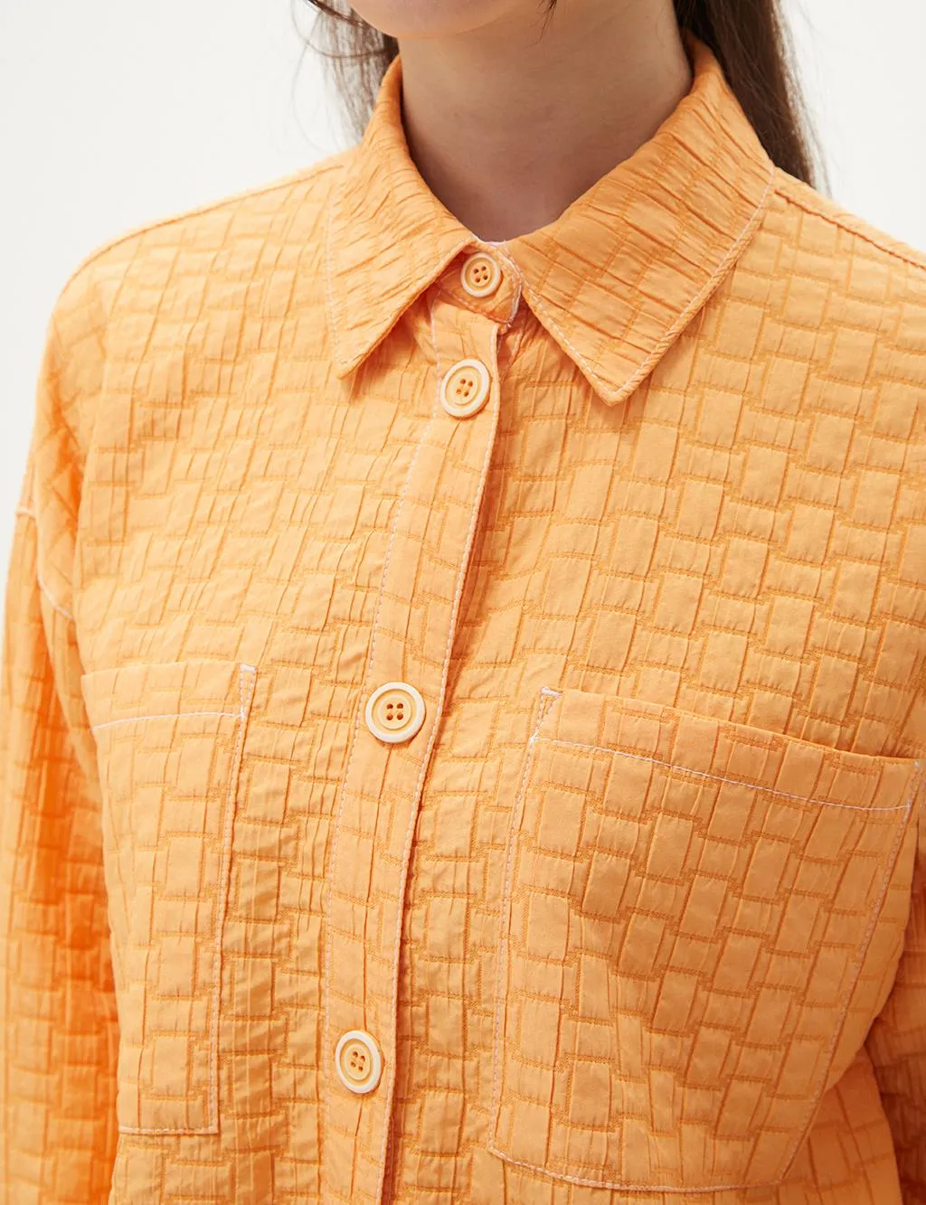 Accessory Detailed Embossed Jacket Light Orange