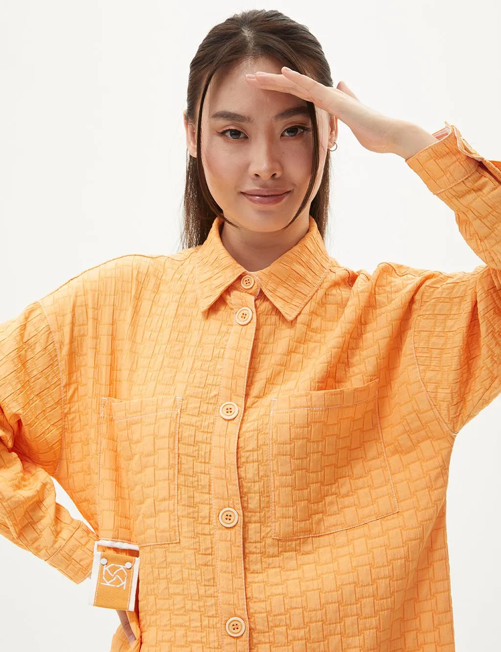 Accessory Detailed Embossed Jacket Light Orange