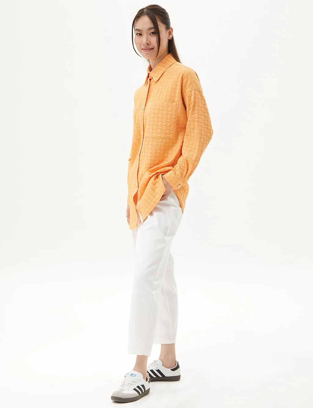 Accessory Detailed Embossed Jacket Light Orange
