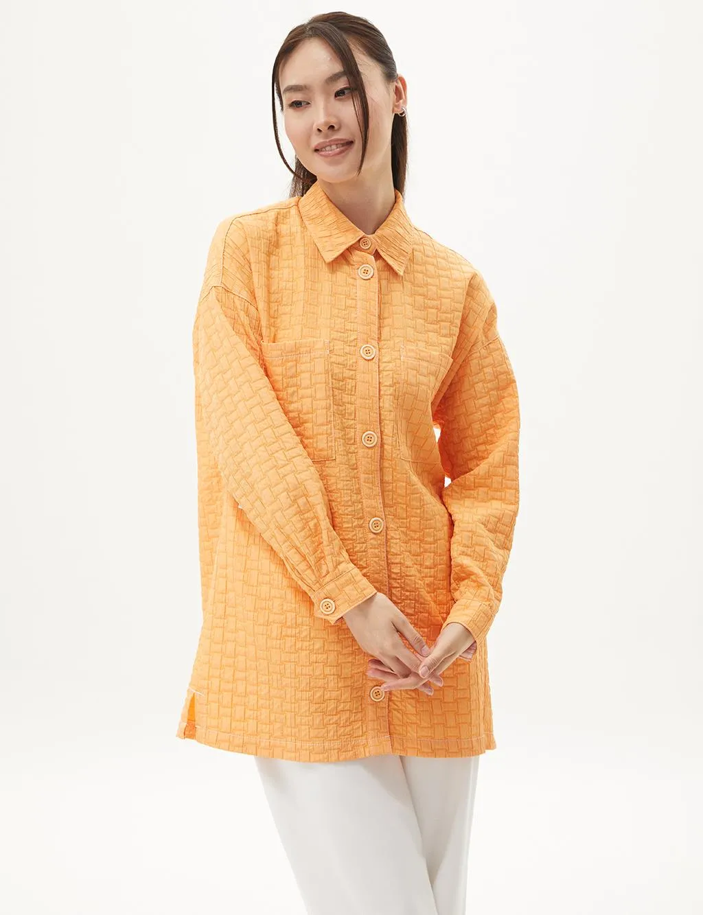 Accessory Detailed Embossed Jacket Light Orange