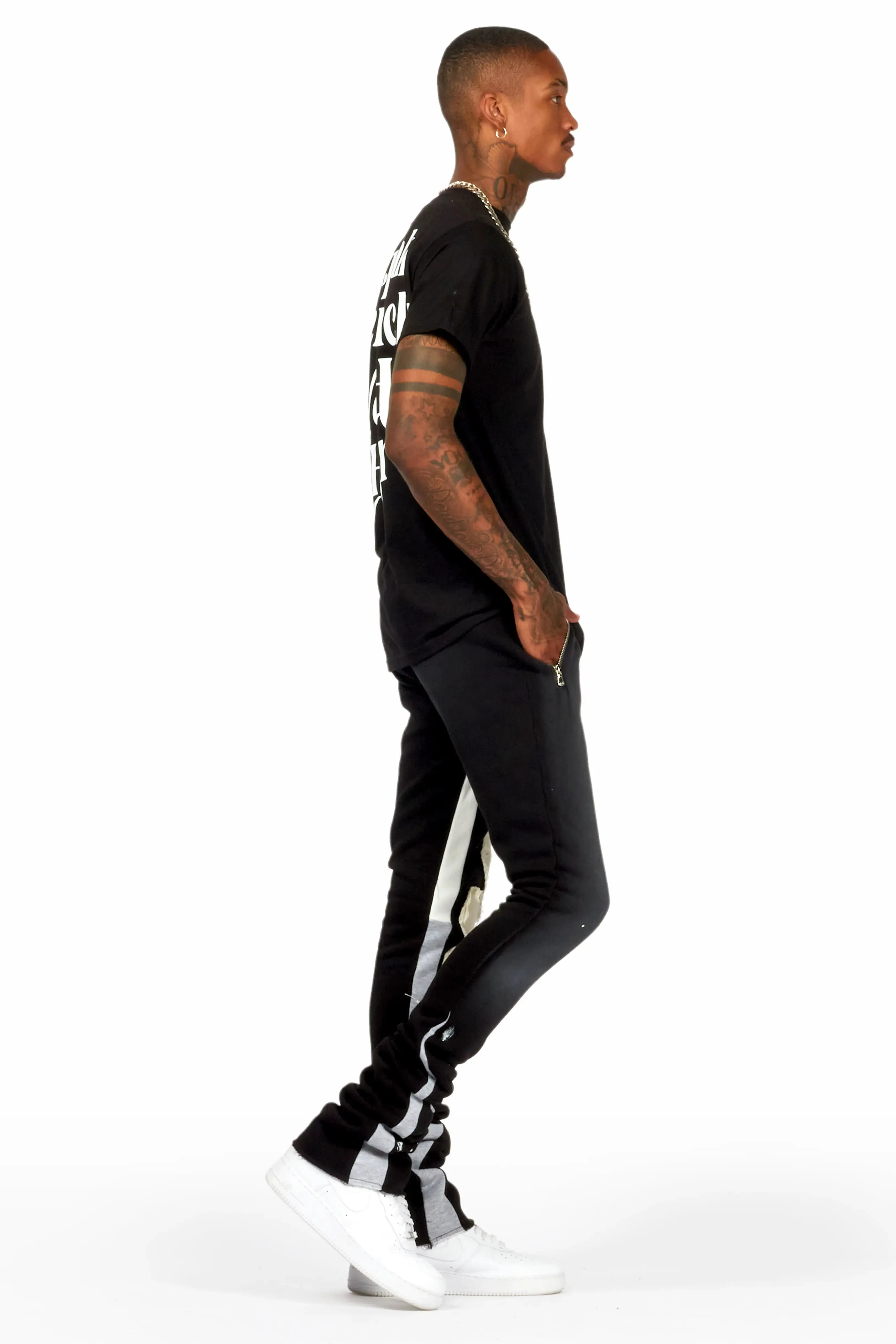 Acotas Black/Beige Patchwork Super Stacked Flare Pants