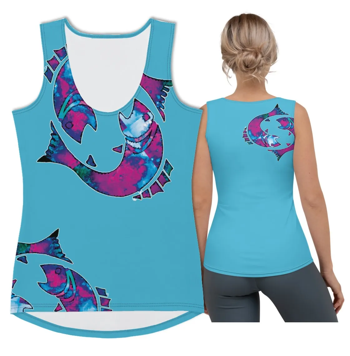 Activewear Tank Tops- Pisces. Black Yoga Tank Tops. Casualwear. WickedYo.