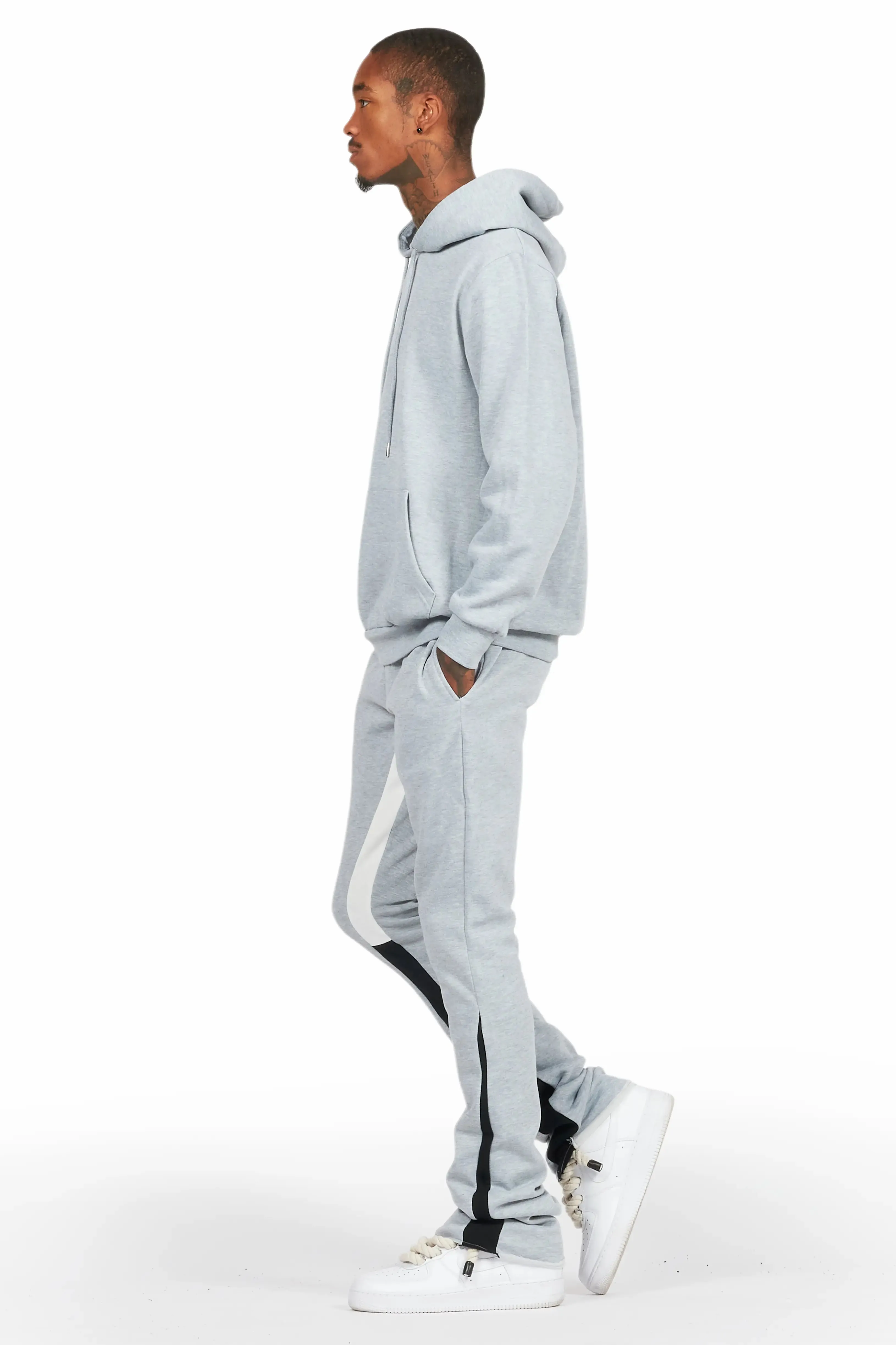 Basic Heather Grey Hoodie/Stacked Flare Track Set