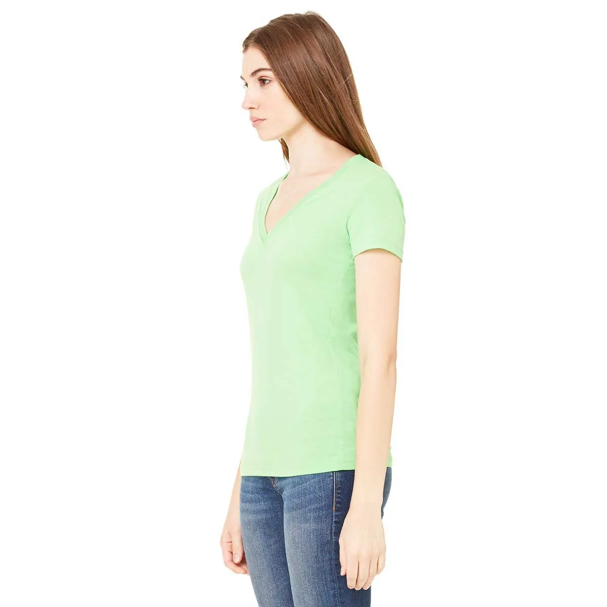 Bella   Canvas Women's Neon Green Jersey Short-Sleeve Deep V-Neck T-Shirt
