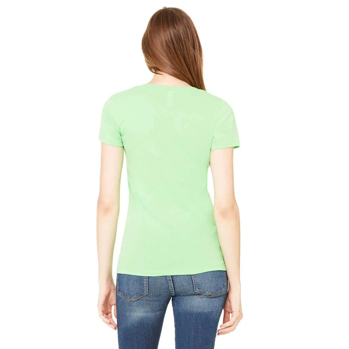 Bella   Canvas Women's Neon Green Jersey Short-Sleeve Deep V-Neck T-Shirt