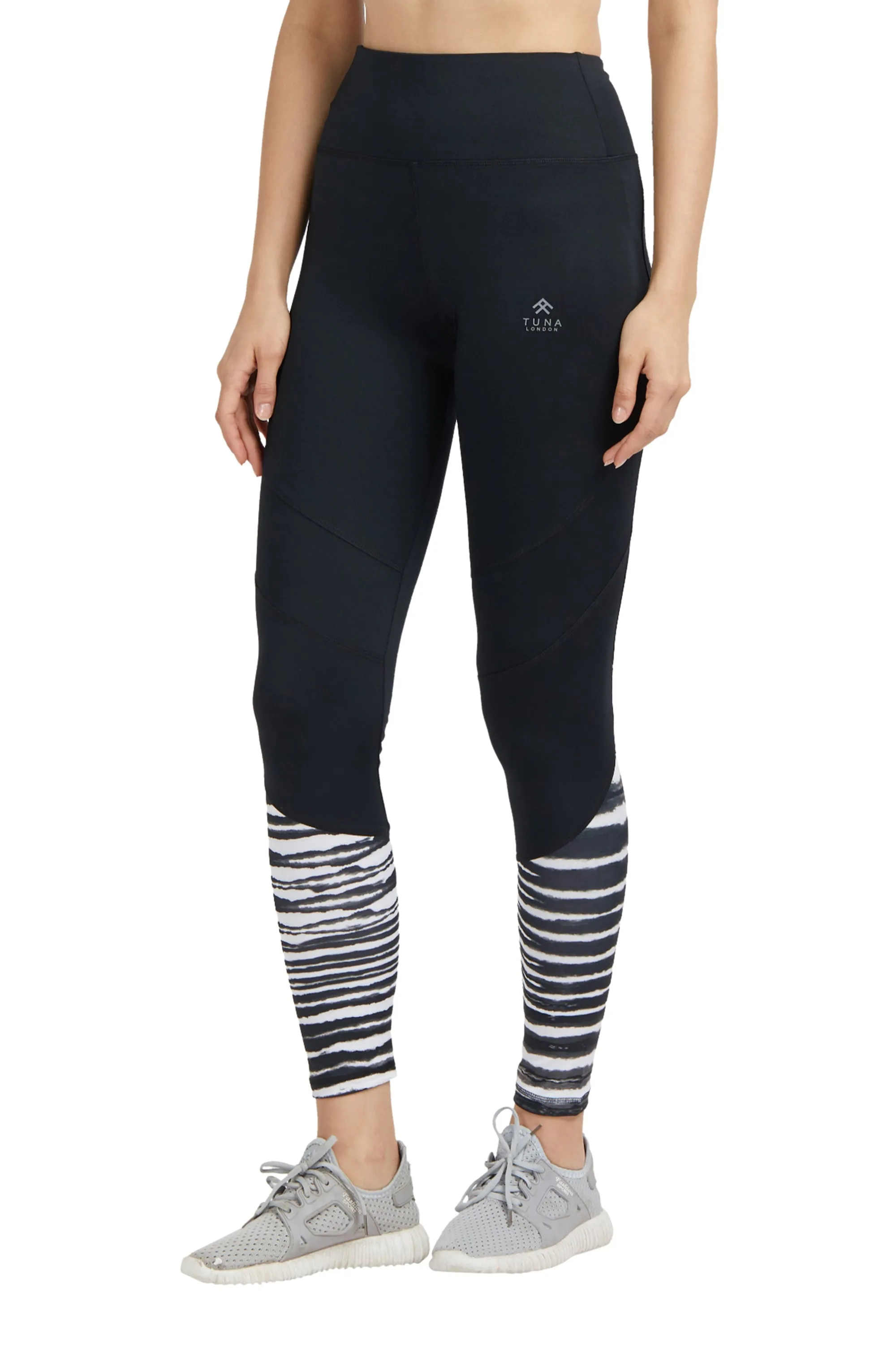 Black High Waisted Compression Sports Leggings With Zebra Print