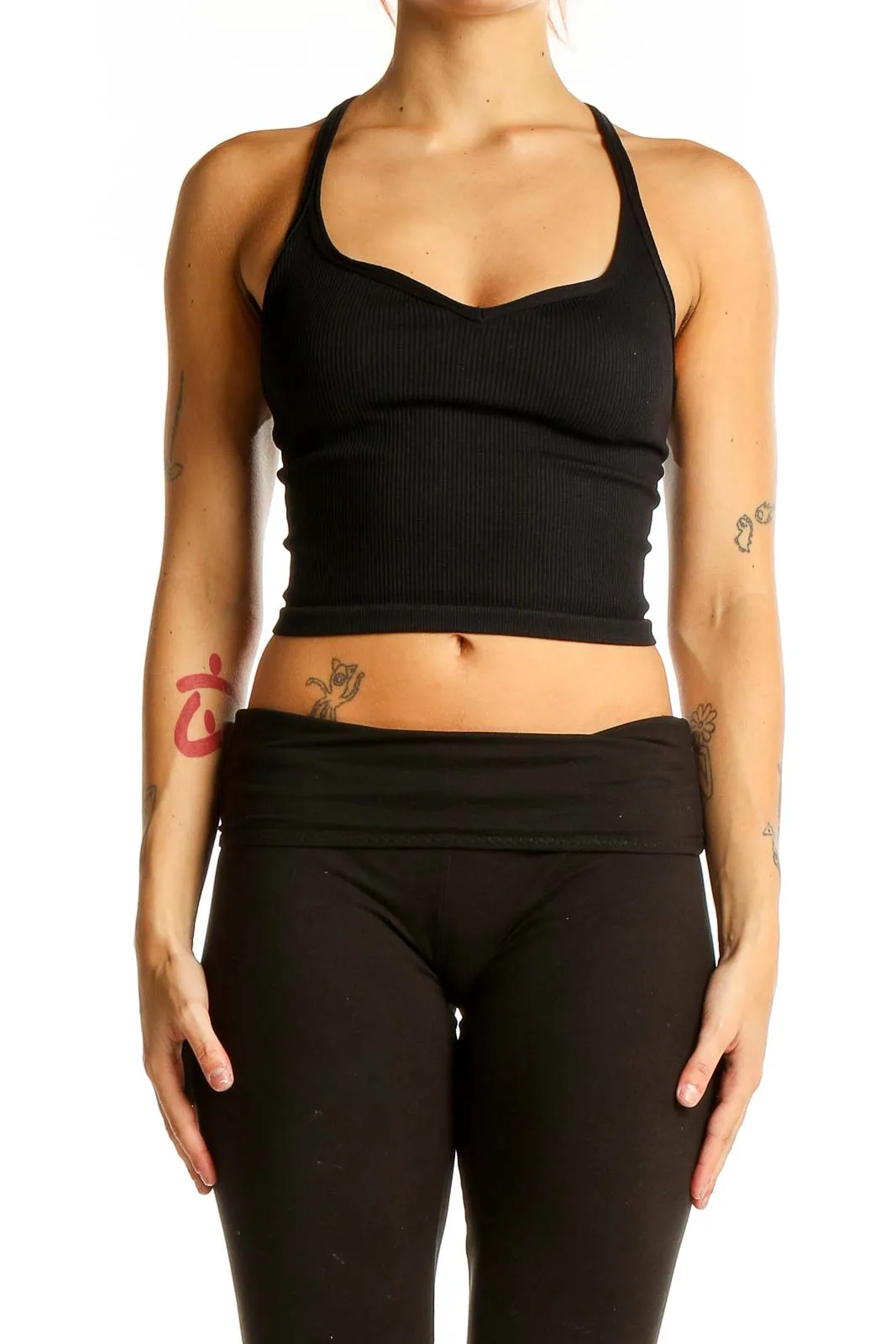 Black Ribbed Racerback Crop Top