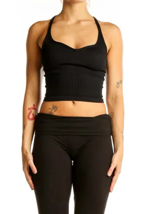 Black Ribbed Racerback Crop Top