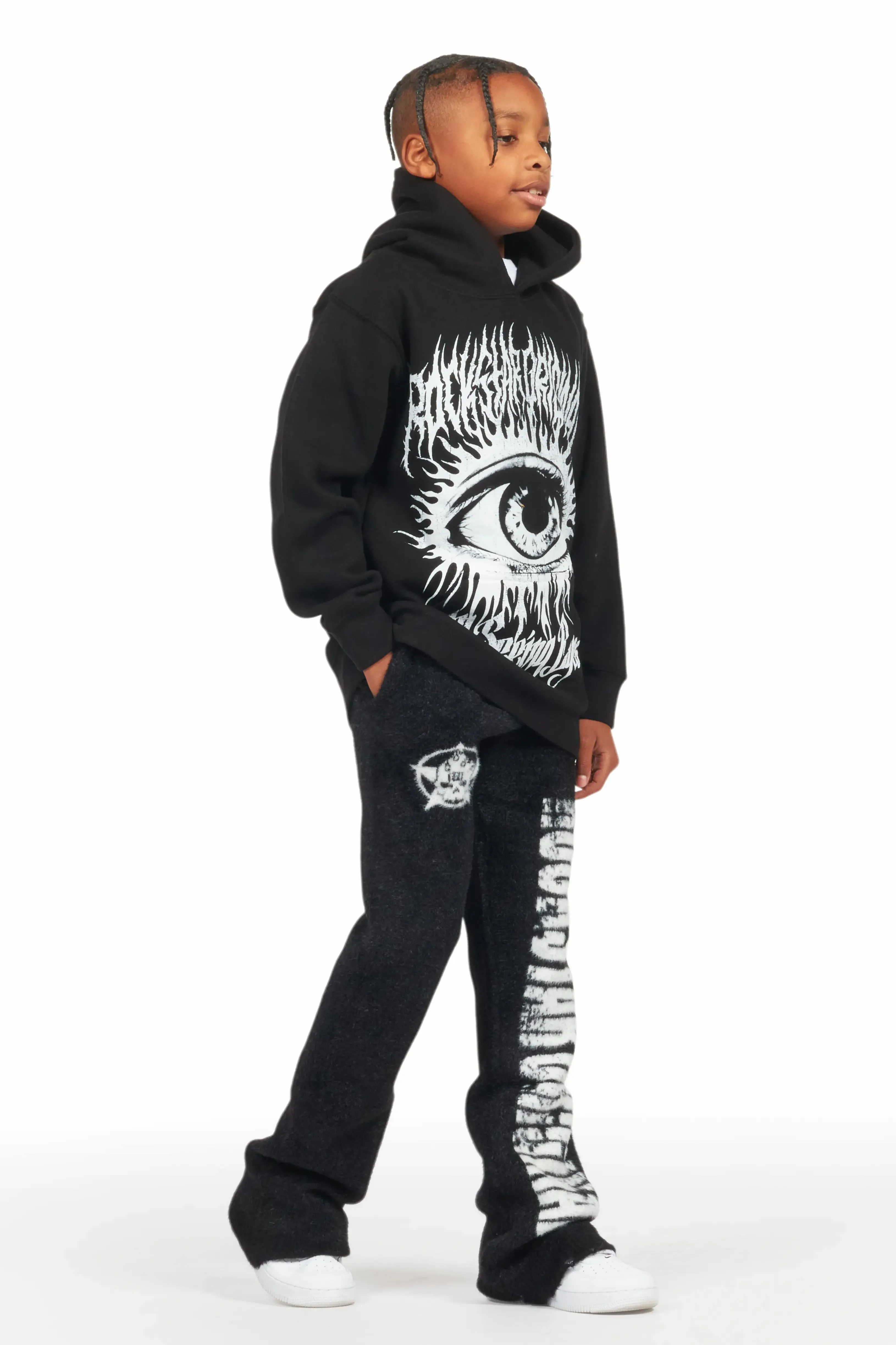 Boys Keve Black Knitted Mohair Flare Sweat Pant