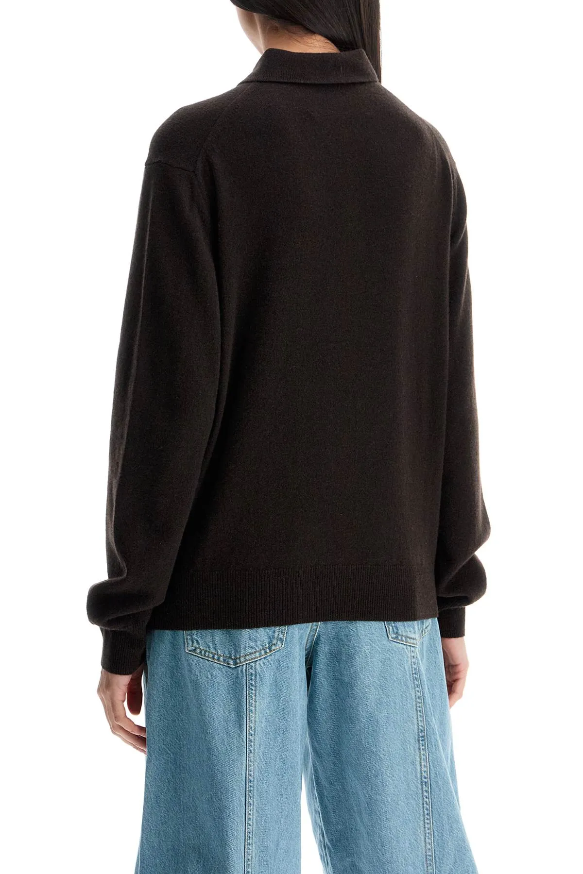 brown espresso wool polo with embroidered logo HGKN012 ESPRESSO BROWN