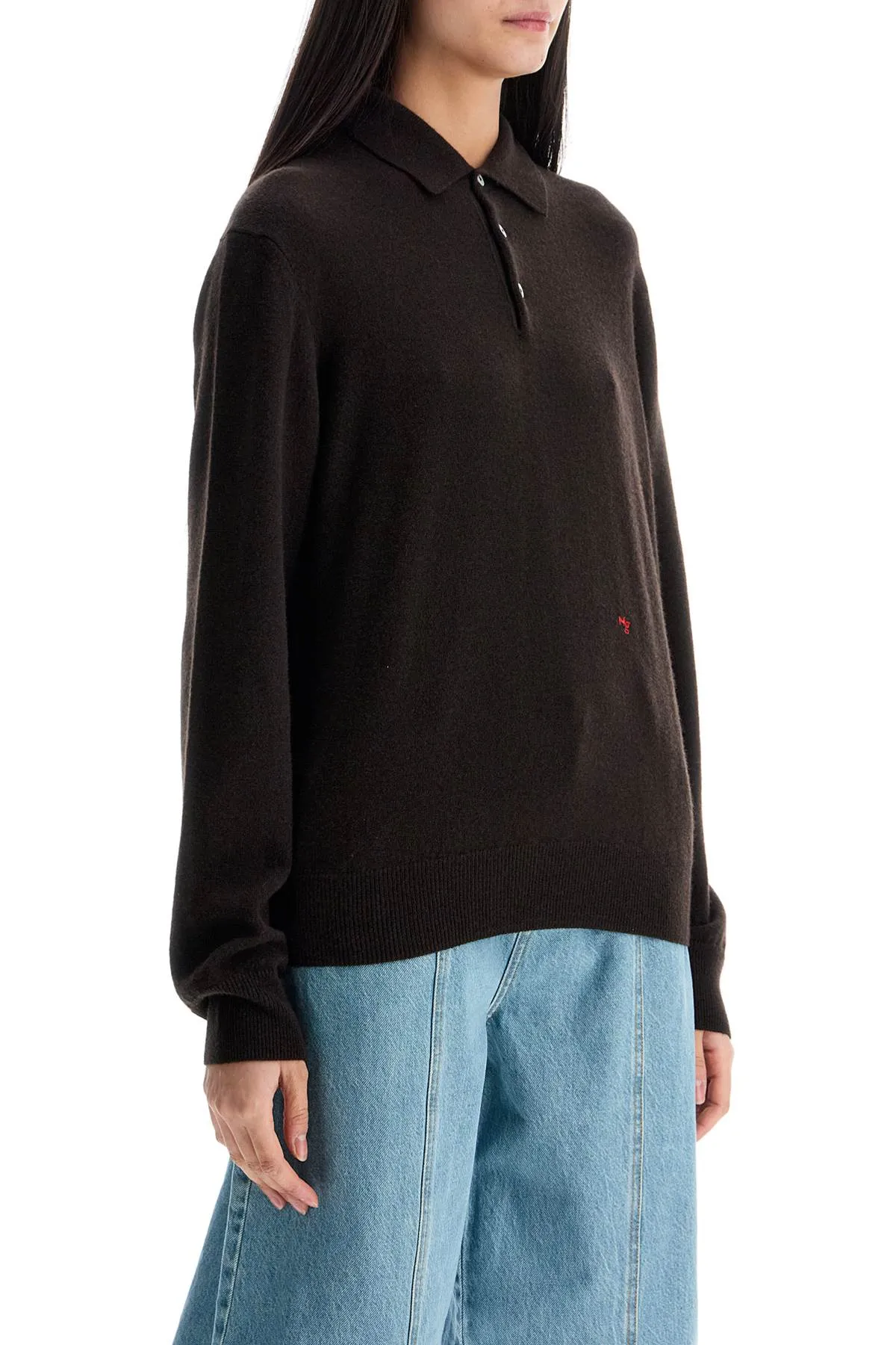 brown espresso wool polo with embroidered logo HGKN012 ESPRESSO BROWN