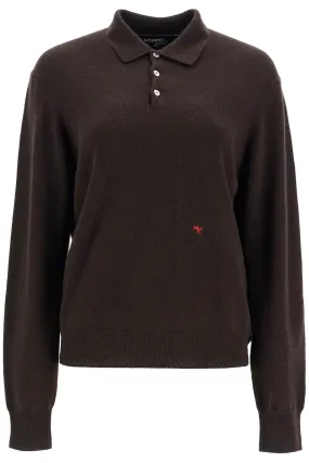 brown espresso wool polo with embroidered logo HGKN012 ESPRESSO BROWN