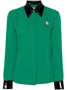 contrast-collar crepe shirt