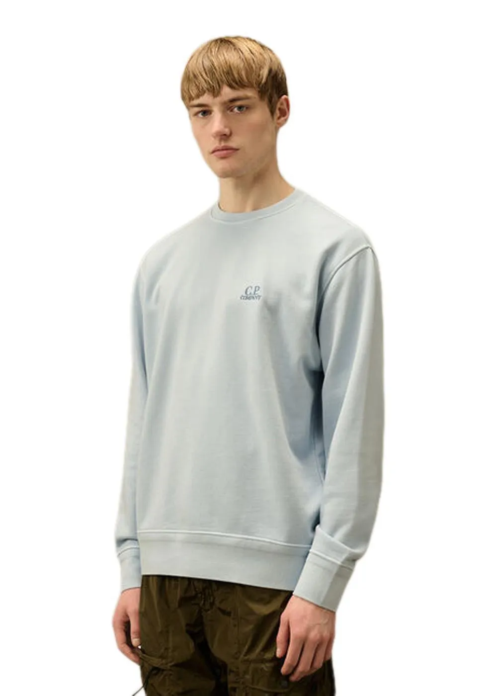 Crew Neck Cotton Diagonal Fleece - Light Blue
