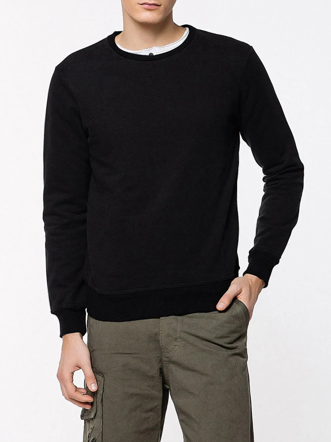 Crew Neck Organic Cotton Sweatshirt Black