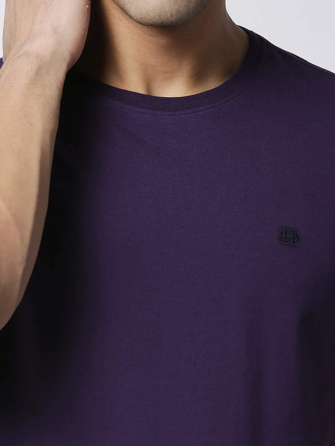 Deep Purple Jersey Lycra Round Neck T-shirt