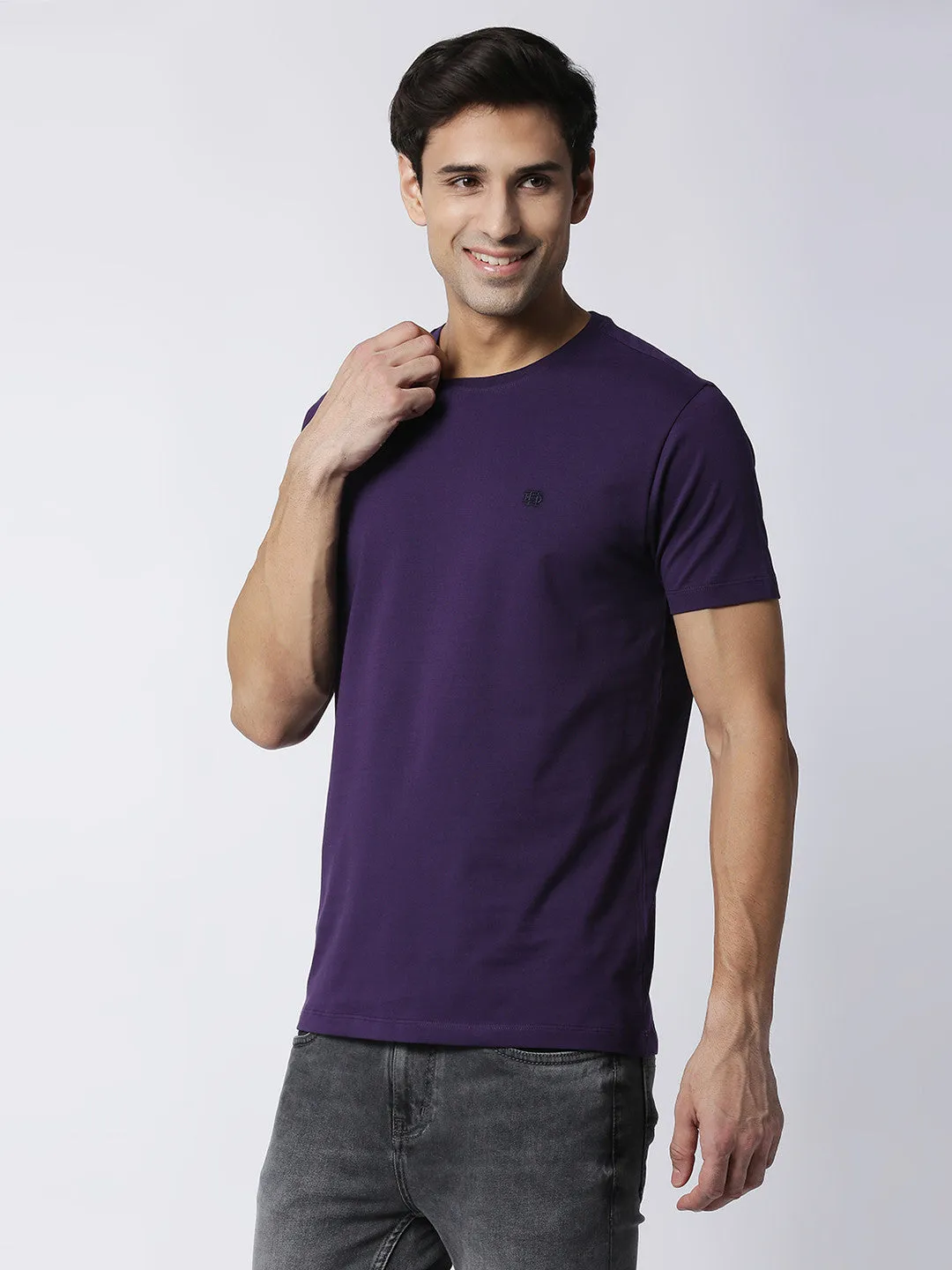 Deep Purple Jersey Lycra Round Neck T-shirt