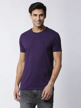 Deep Purple Jersey Lycra Round Neck T-shirt