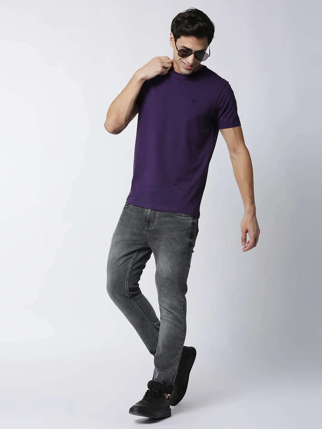 Deep Purple Jersey Lycra Round Neck T-shirt