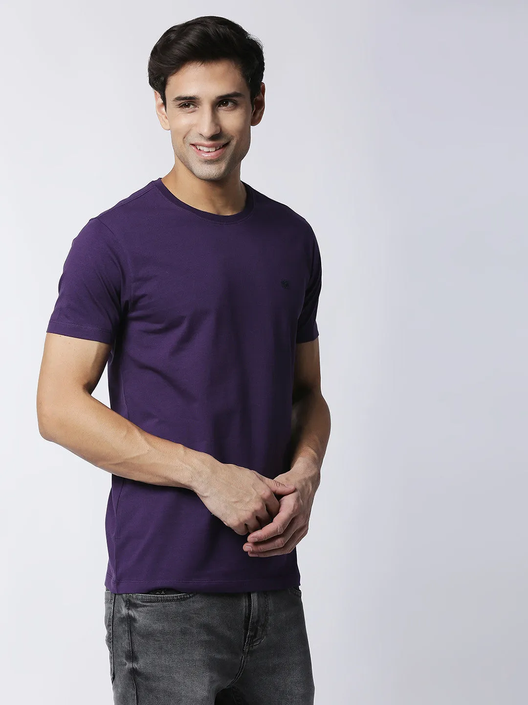 Deep Purple Jersey Lycra Round Neck T-shirt