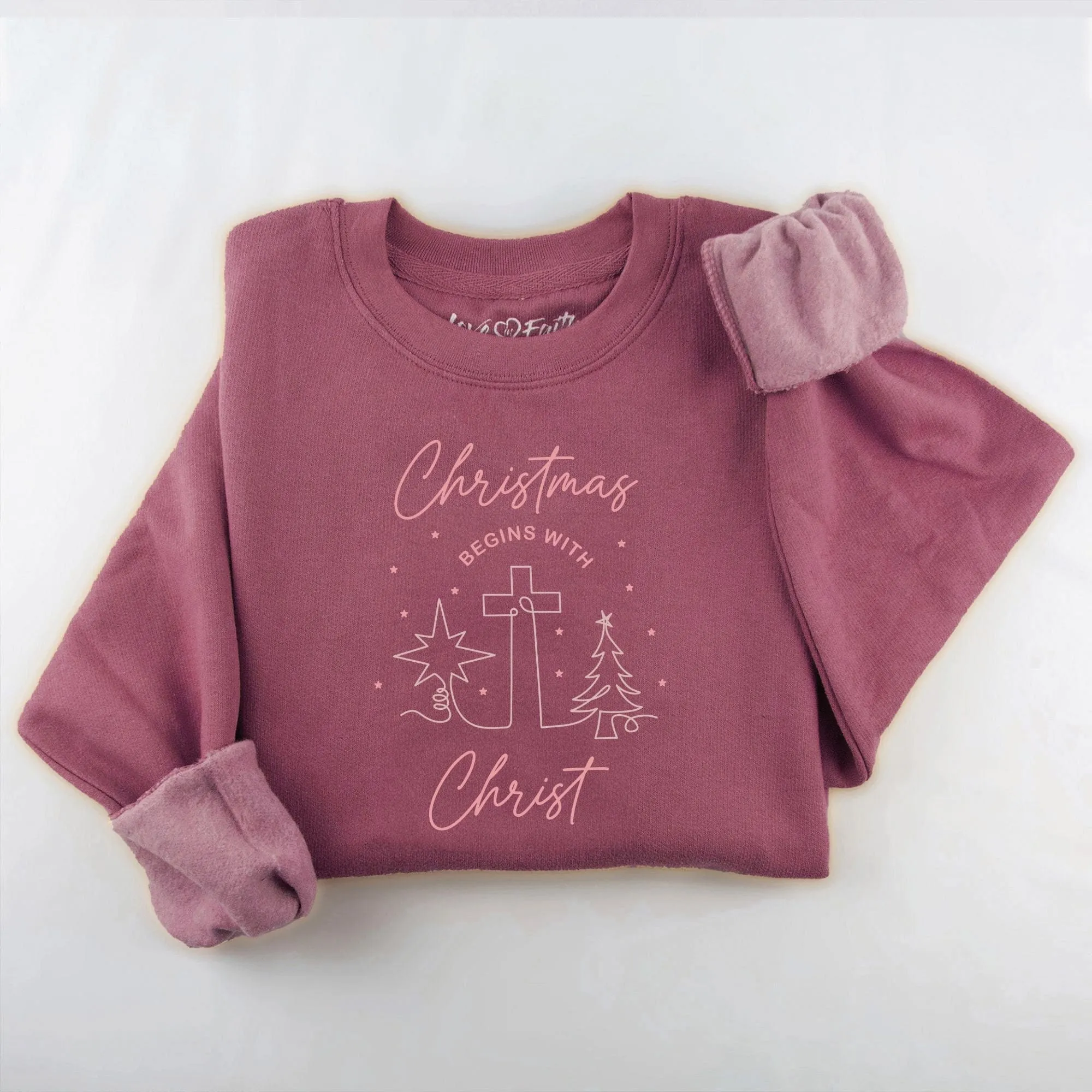 Embroidered Christmas Begins With Christ Sweatshirt - 10