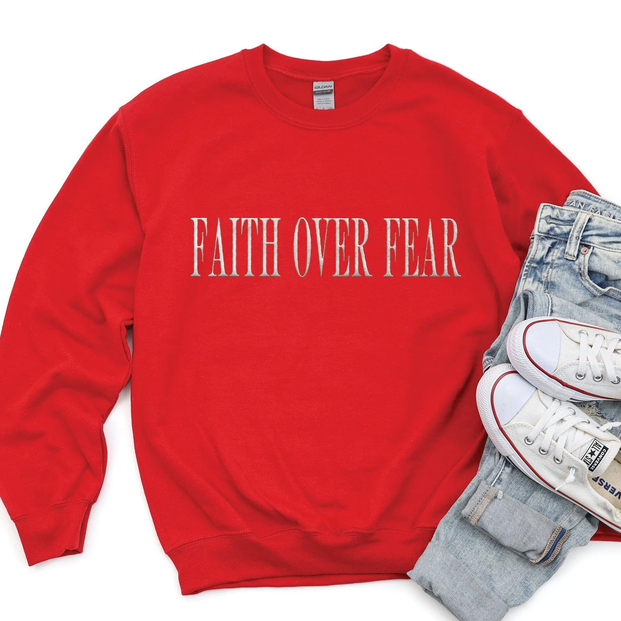 Embroidered Faith Over Fear Sweatshirt - 25