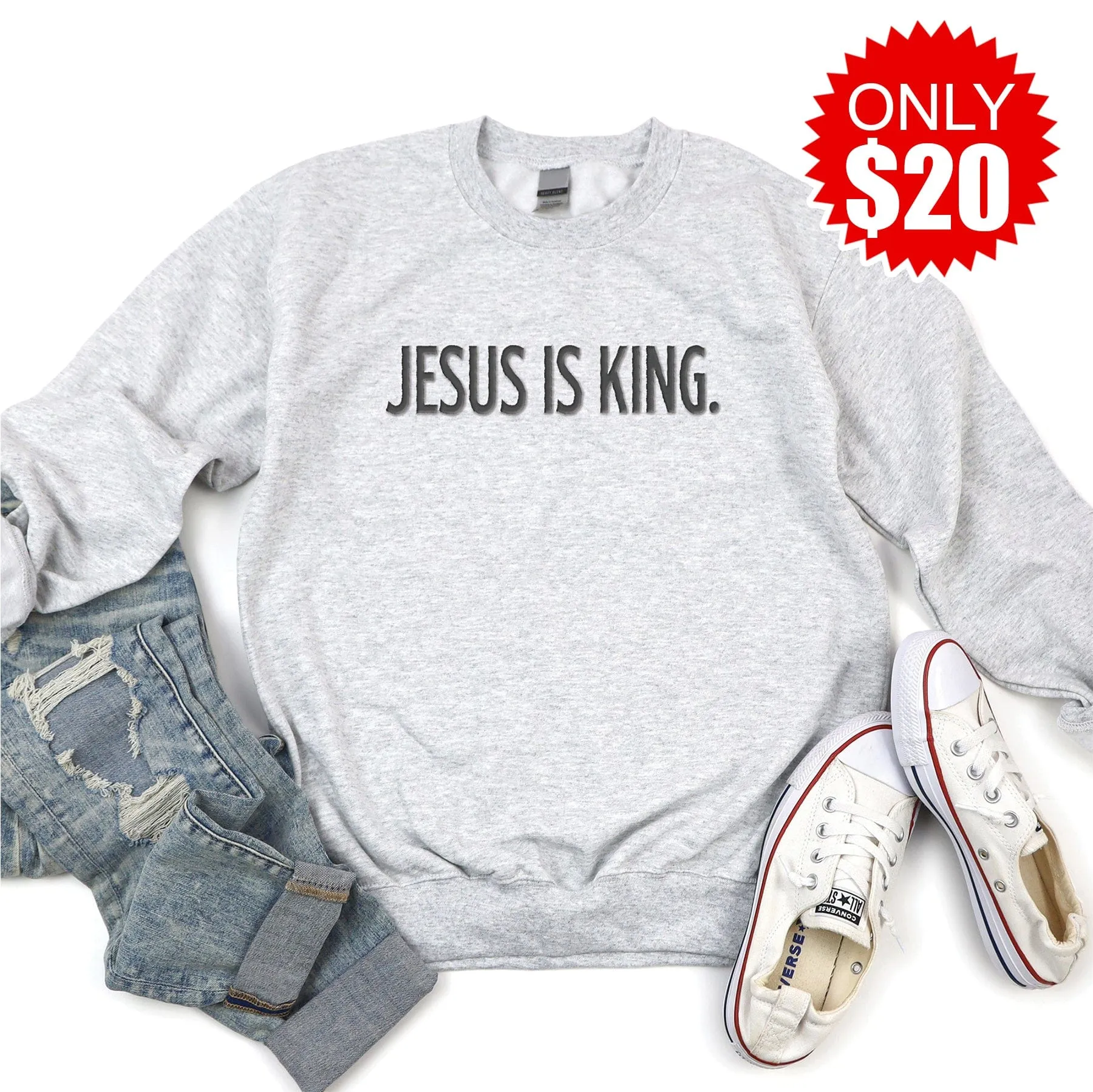 Embroidered Jesus is King Sweatshirt - 20
