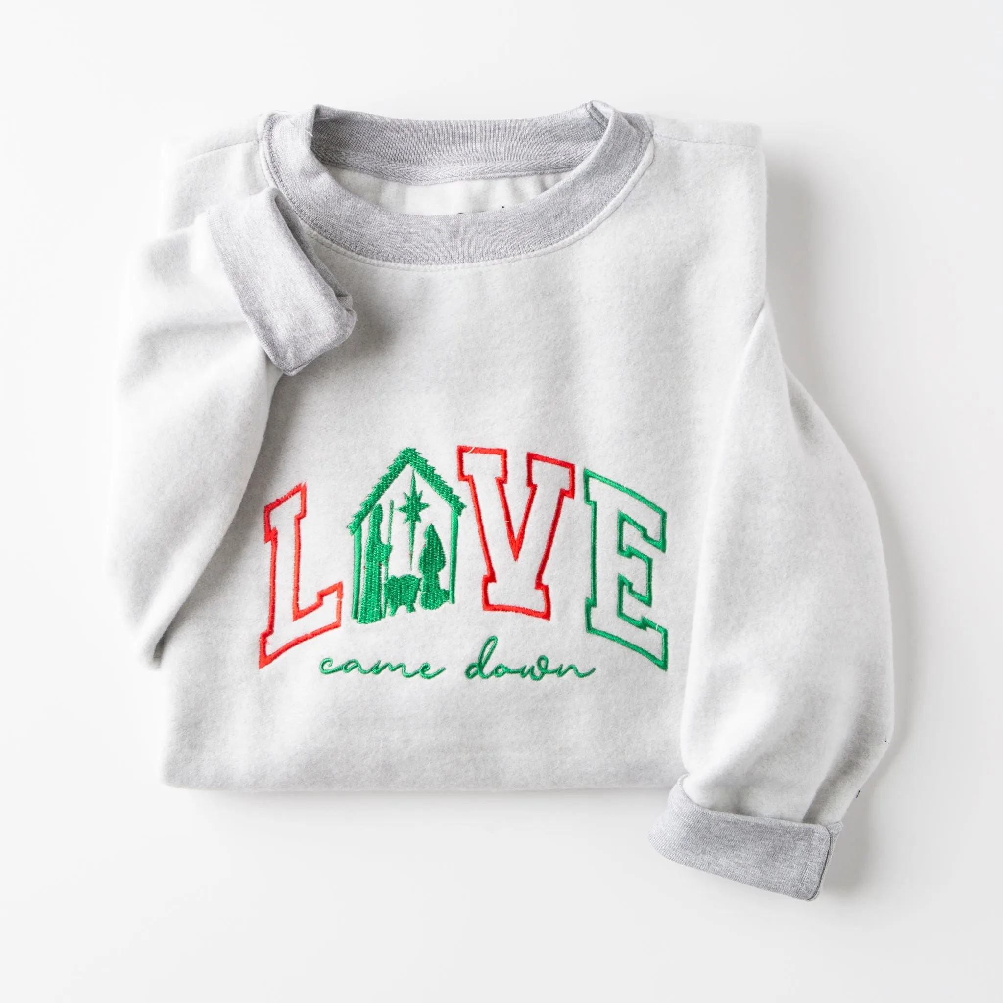 Embroidered Love Came Down Varsity Fuzzy Sweatshirt - 20