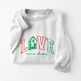 Embroidered Love Came Down Varsity Fuzzy Sweatshirt - 20