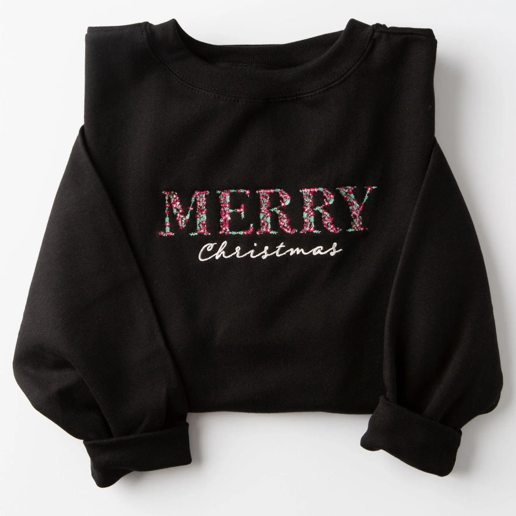 Embroidered Merry Christmas Floral Sweatshirt - 15