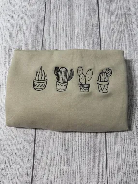 Embroidered Vintage Cactus Plants Sweatshirt, Women's Embroidered Sweatshirts