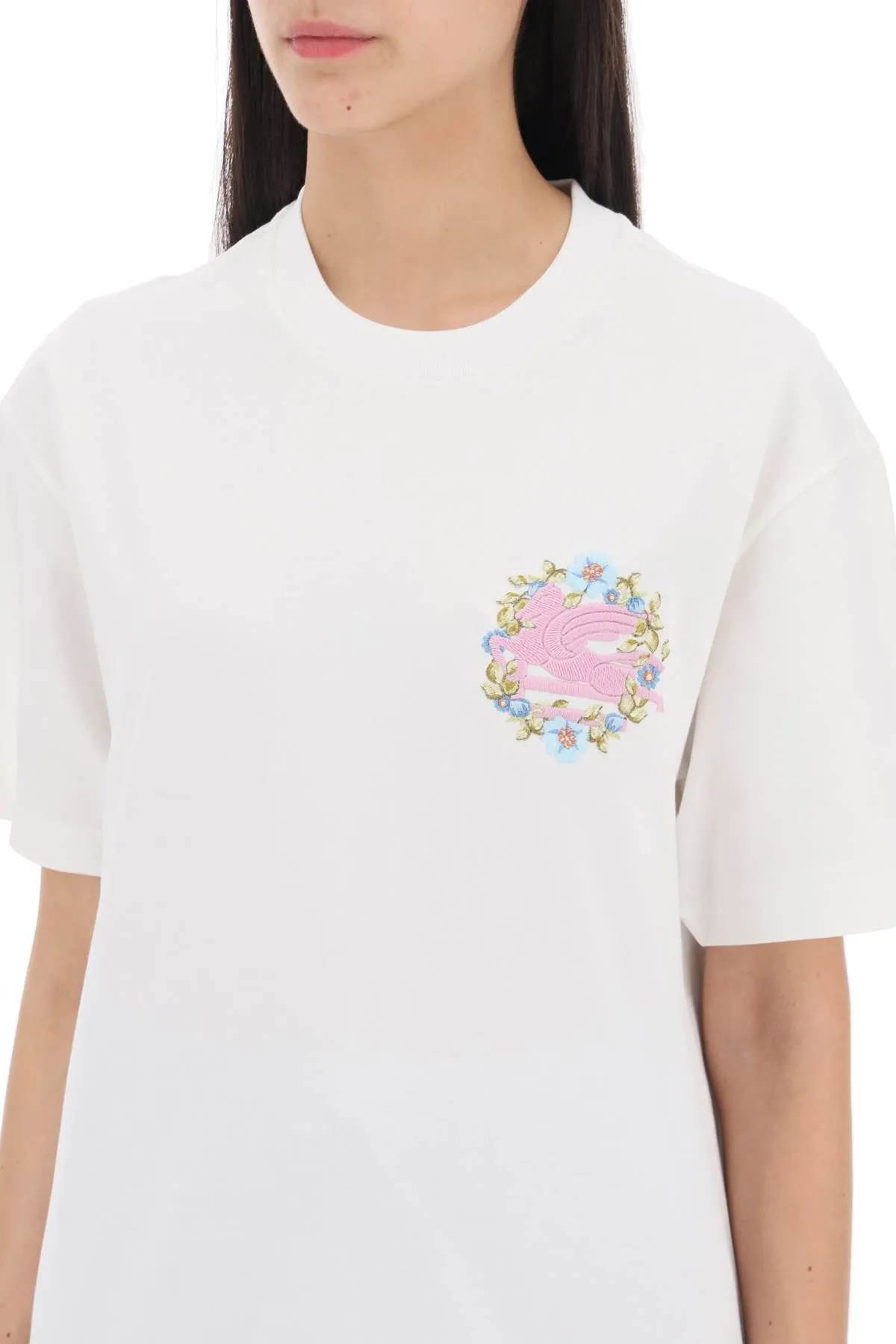 floral pegasus embroidered t-shirt WRJB0007 AC036 BIANCO