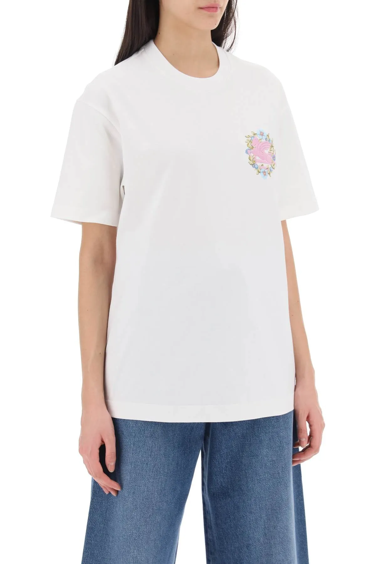 floral pegasus embroidered t-shirt WRJB0007 AC036 BIANCO