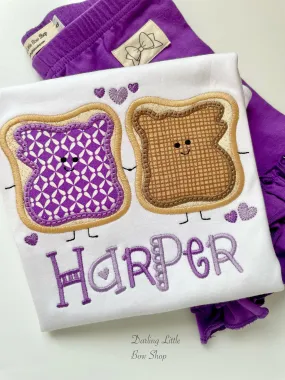 Girl BFF Bodysuit or Shirt - We go Together Like PB & Jelly - sweet BFF Peanut Butter and Jelly design in beautiful grape purple