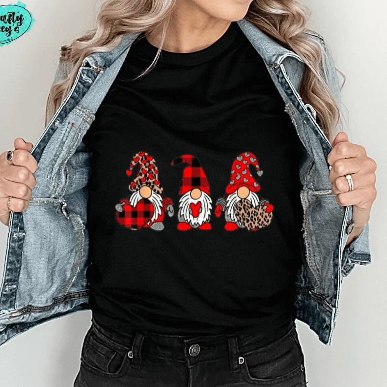 Heart Love Plaid Cheetah Gnomes Valentines Tee