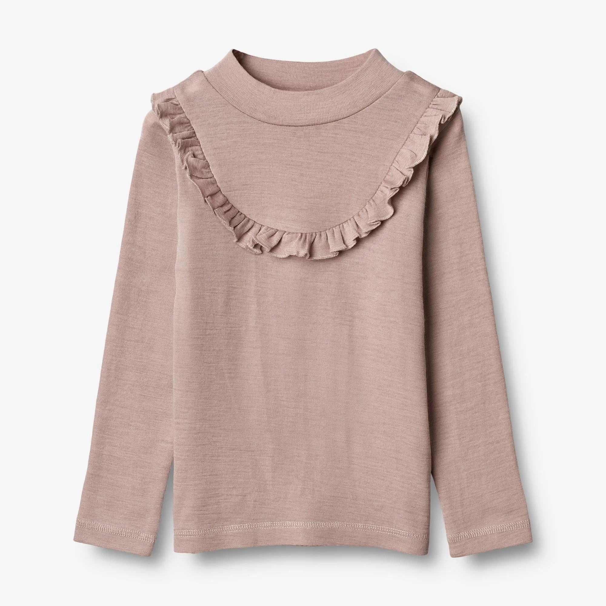 Langærmet Uld T-shirt med Flæse - dark powder