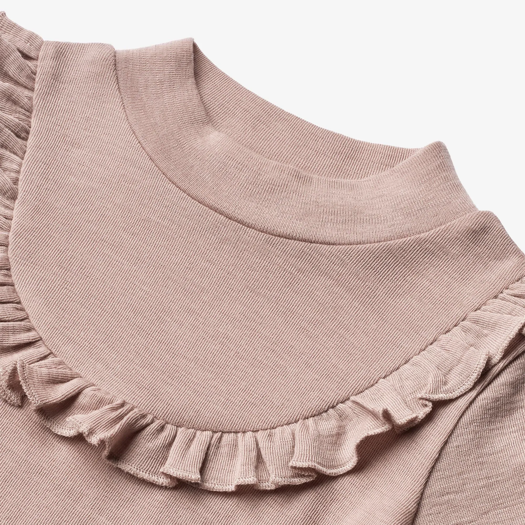 Langærmet Uld T-shirt med Flæse - dark powder