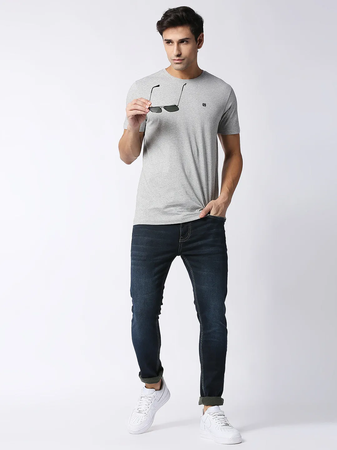 Light Grey Melange Round Neck T-shirt