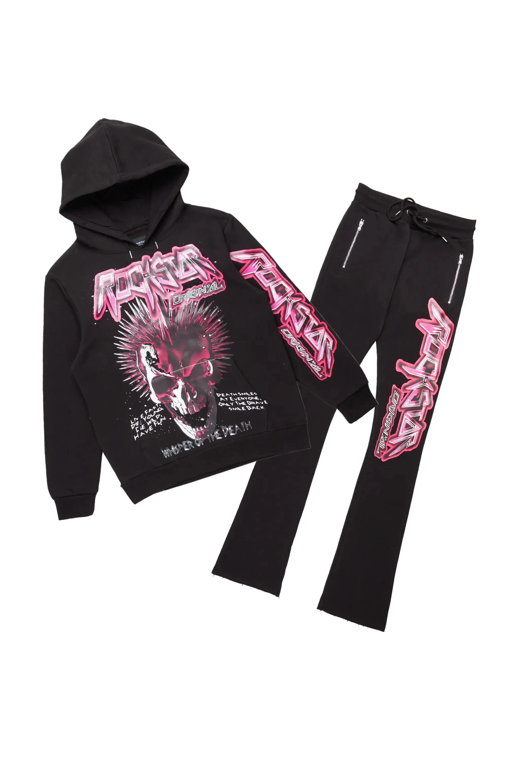 Obern Black Super Stacked Flare Track Pant Set