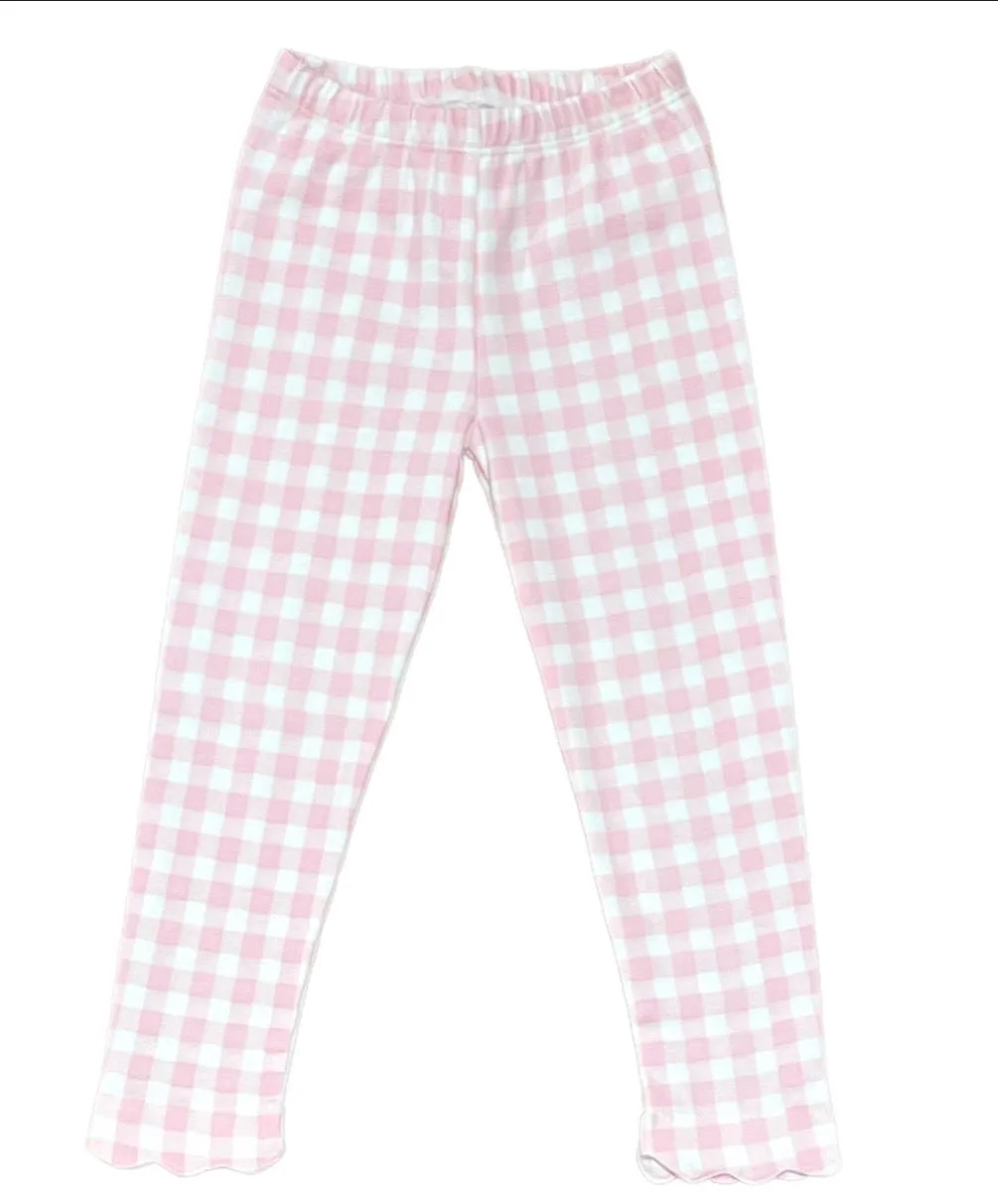 Pima Knit Leggings, Light Pink Gingham