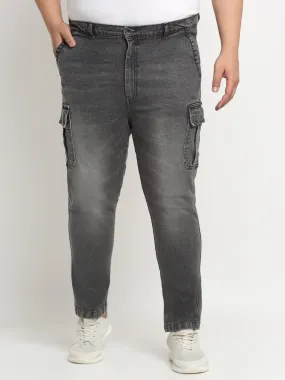 plusS Plus Size Men Charcoal Cotton Cargos Trousers
