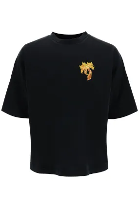 "burning palm oversized t PMAA002F24JER011 BLACK GOLD