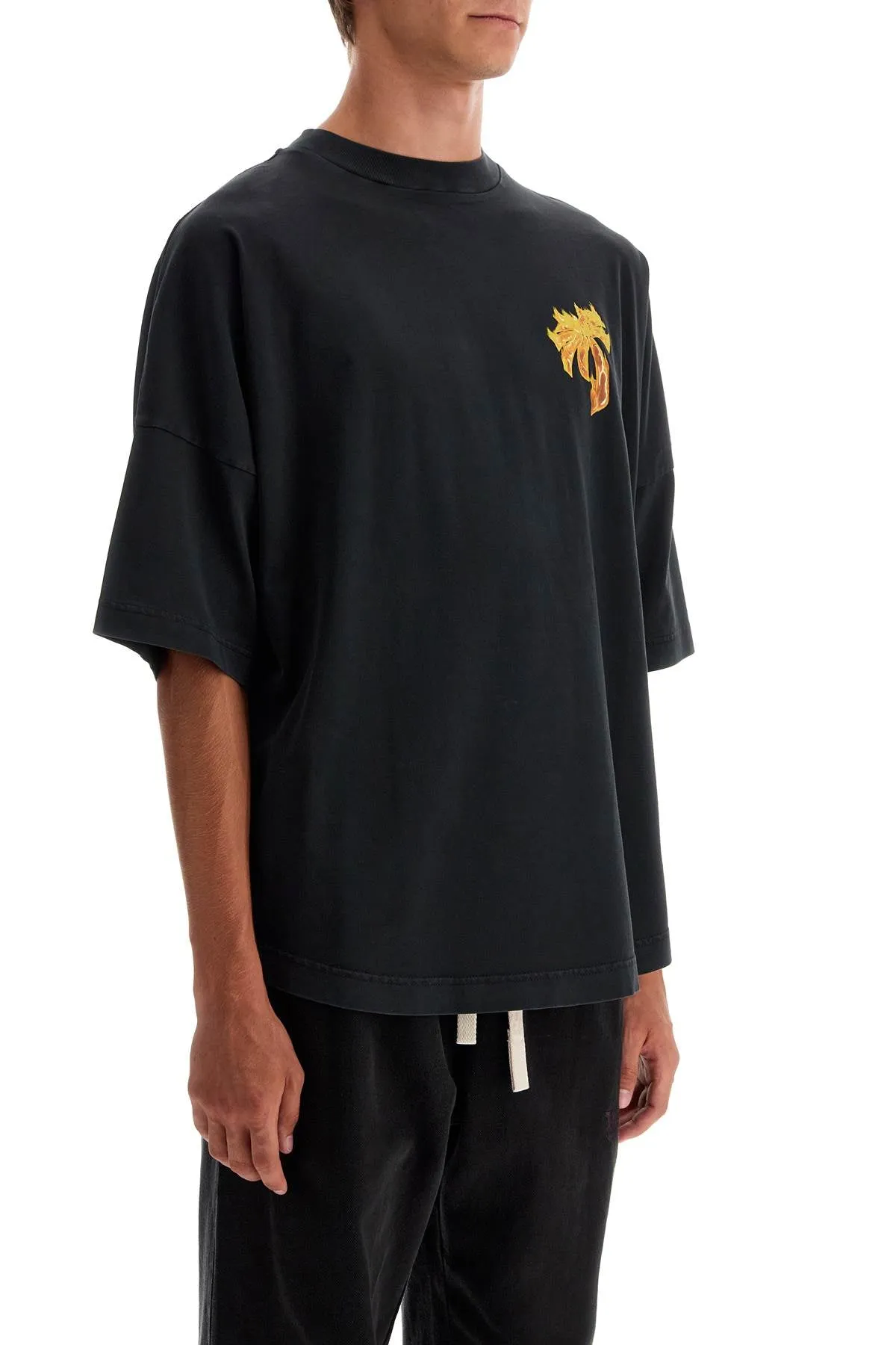 "burning palm oversized t PMAA002F24JER011 BLACK GOLD