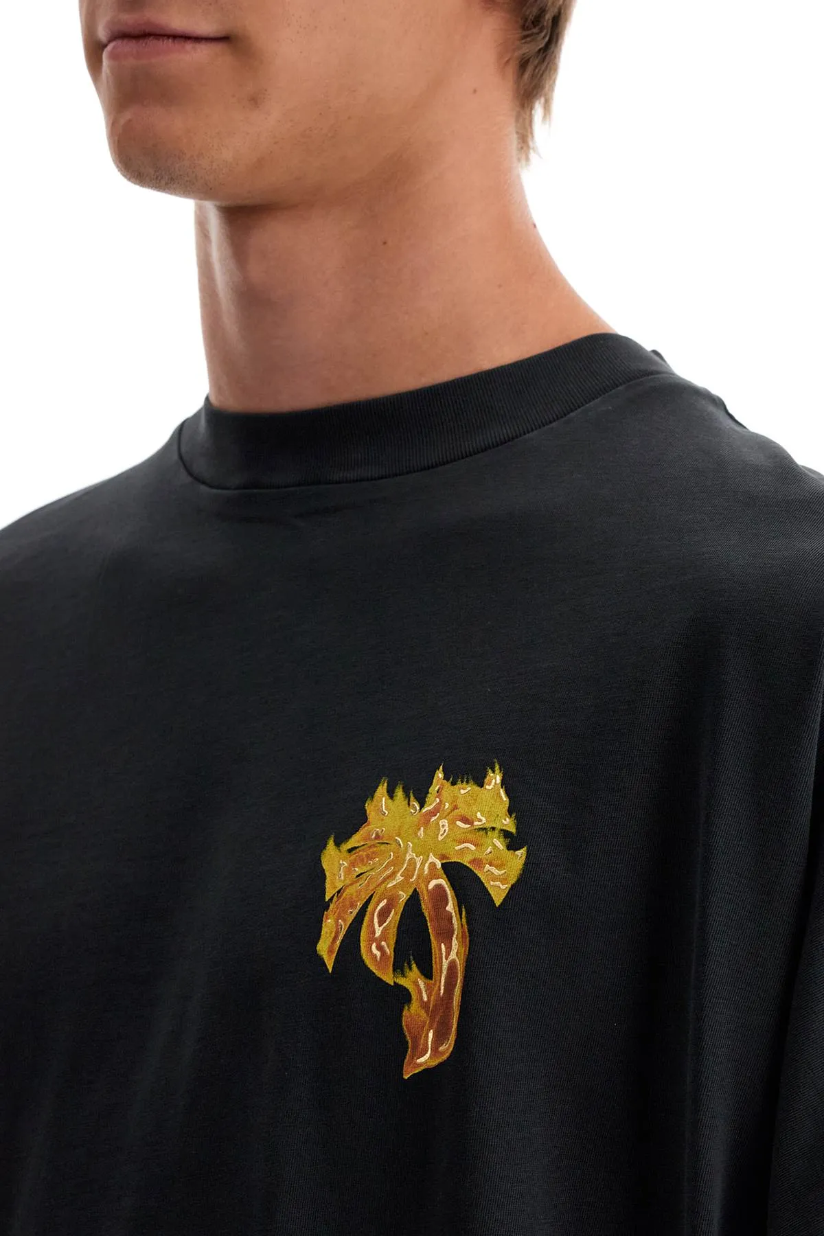 "burning palm oversized t PMAA002F24JER011 BLACK GOLD
