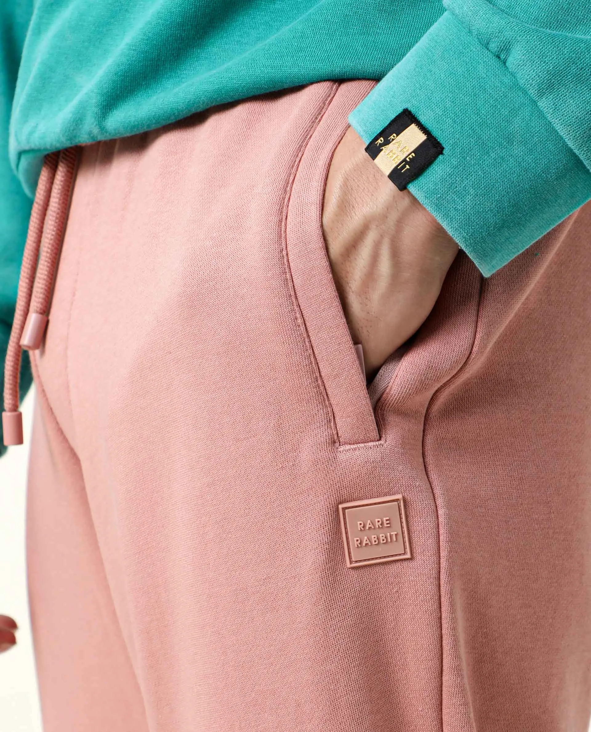 Rare Rabbit Men's Titan Pink Cotton Polyester Fabric Drawstring Relaxed Fit Knitted Track Pant