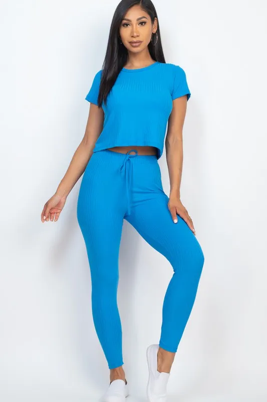Ribbed Short Sleeve Top & Leggings Set