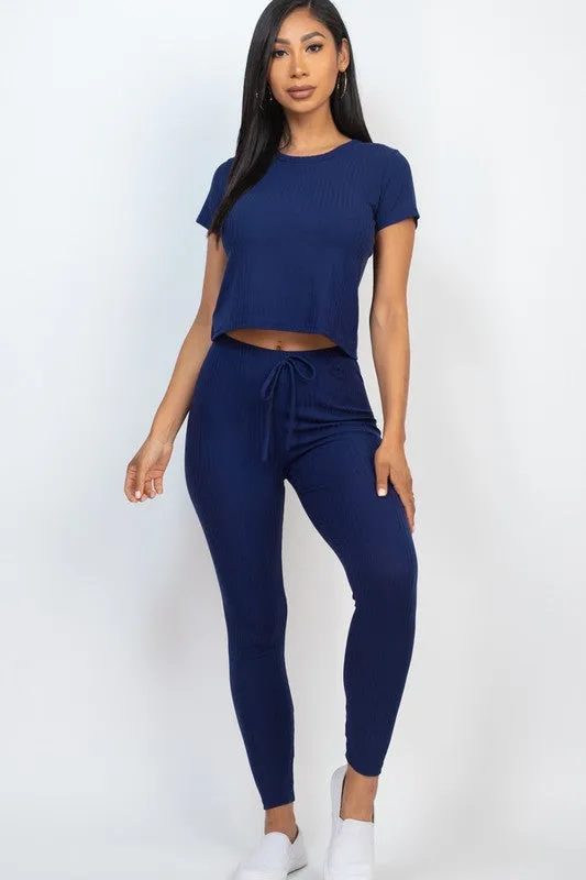 Ribbed Short Sleeve Top & Leggings Set