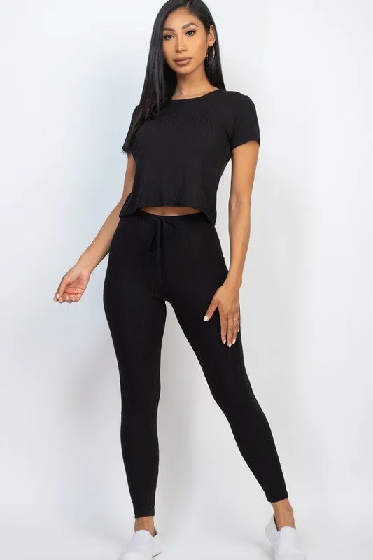 Ribbed Short Sleeve Top & Leggings Set