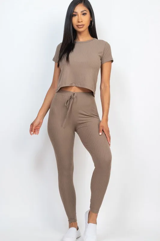 Ribbed Short Sleeve Top & Leggings Set