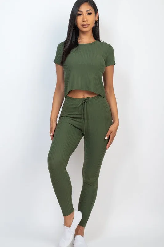 Ribbed Short Sleeve Top & Leggings Set